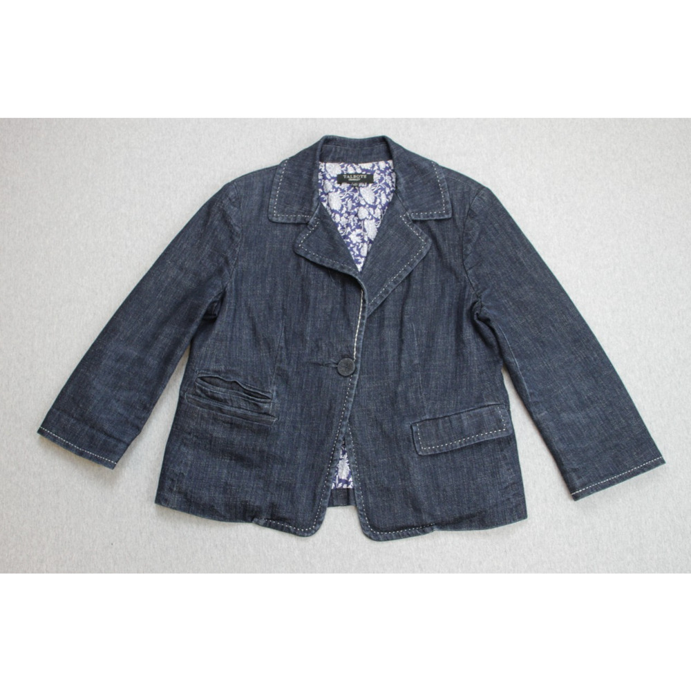 Talbots Jacket Womens Size 10 Blue Denim Cotton‎ Blend Stretch Long Sleeve Lined